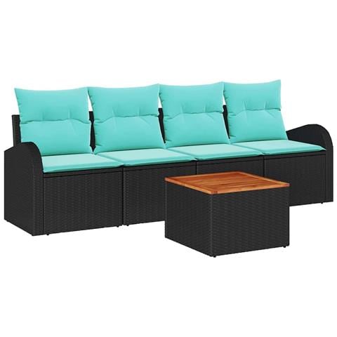 Set Divano da Giardino 5 pcs Nero e Turchese polyrattan - Foto 1