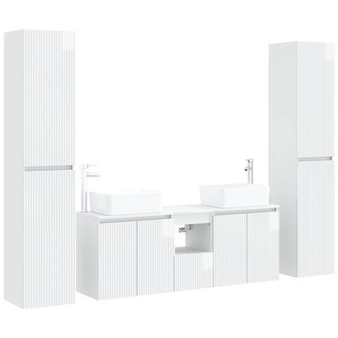 Set di mobili per il bagno 5 pz Bianco Lucido - Foto 1