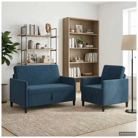 Set di Divani con Storage 2 pz Blu Poliestere - Foto 10