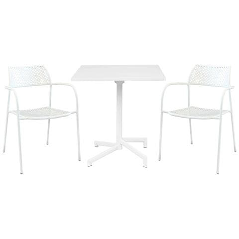 Set Tavolo Giardino Quadrato Fisso 70 X 70 Con 2 Poltrone In Ferro Bianco Per Esterno - Foto 1