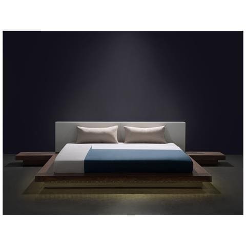 Letto Matrimoniale Con Testata In Pelle Sintetica Marrone Con Led 180 X 200 Cm Zen - Foto 13