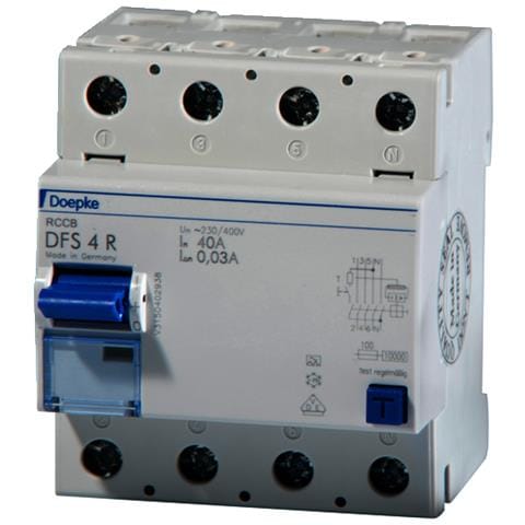 Doepke 09134911. Eingangsspannung: 150 - 250 V, Nennstrom: 40 A. Schutzschaltertyp: Residual-current Device, Typ: A-type, Schaltleistung: 10000 A. Breite: 72 Mm, Tiefe: 75 Mm, Hhe: 85 Mm (09134911)  - Foto 1