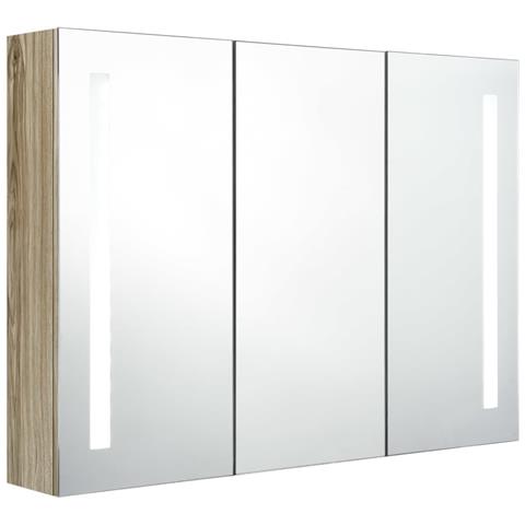 Armadietto Bagno Con Specchio E Led Rovere 89x14x62 Cm - Foto 1