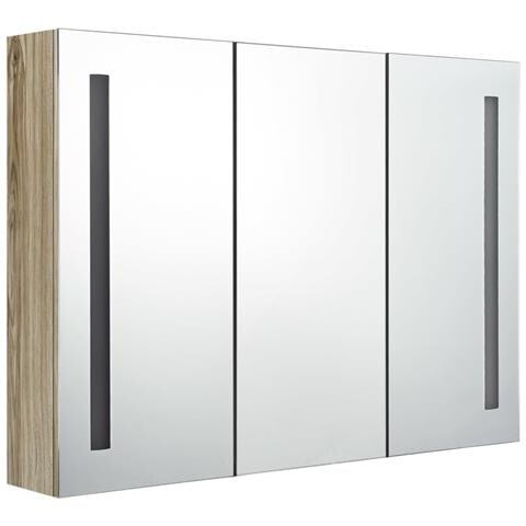 Armadietto Bagno Con Specchio E Led Rovere 89x14x62 Cm - Foto 8