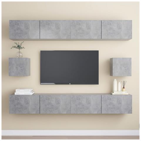 Set Mobili Tv 6 Pz Grigio Cemento In Truciolato - Foto 6