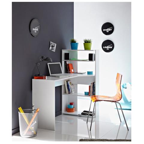 Giugno Scrivania Moderna Ad Angolo Con Decoro Bianco - L 122 Cm - Foto 6