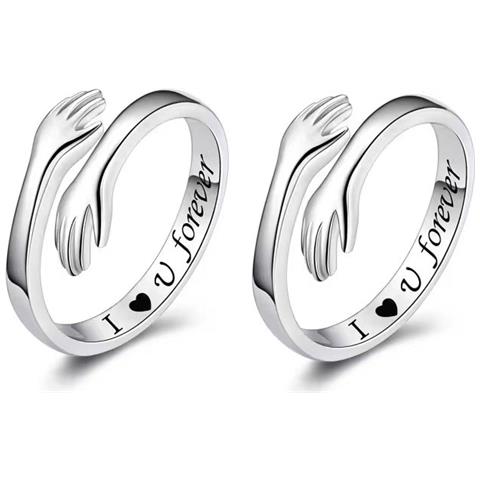 Anelli Abbraccio Con Messaggi D'amore 2 Pz Silver - Foto 1