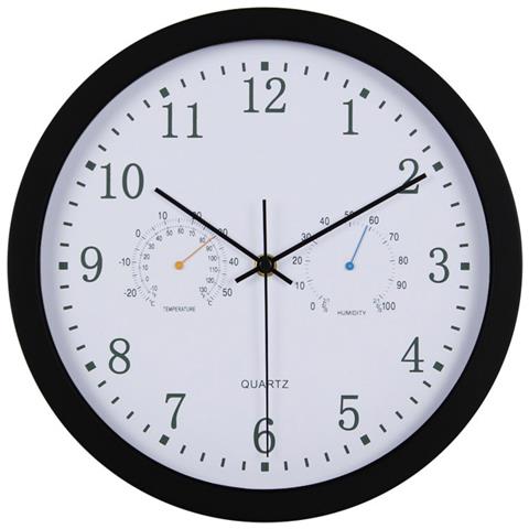 Orologio Da Parete Silenzioso Con Termometro E Igrometro, Diametro 30 Cm Black - Foto 1