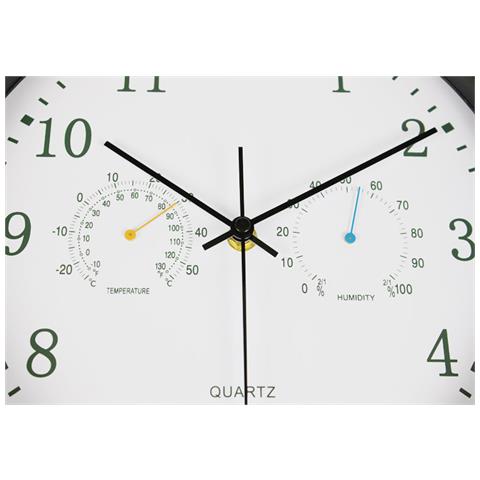 Orologio Da Parete Silenzioso Con Termometro E Igrometro, Diametro 30 Cm Black - Foto 2