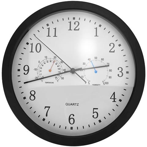 Orologio Da Parete Silenzioso Con Termometro E Igrometro, Diametro 30 Cm Black - Foto 7
