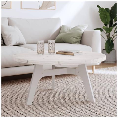 Piano Tavolo Rotondo Bianco 90x3 Cm In Legno Massello Di Pino - Foto 6