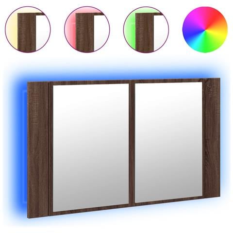 Armadietto Specchio Con Led Rovere Marrone 80x12x45cm Acrilico - Foto 2