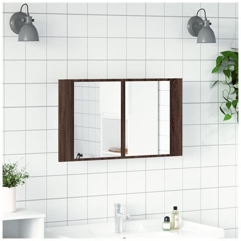 Armadietto Specchio Con Led Rovere Marrone 80x12x45cm Acrilico - Foto 3