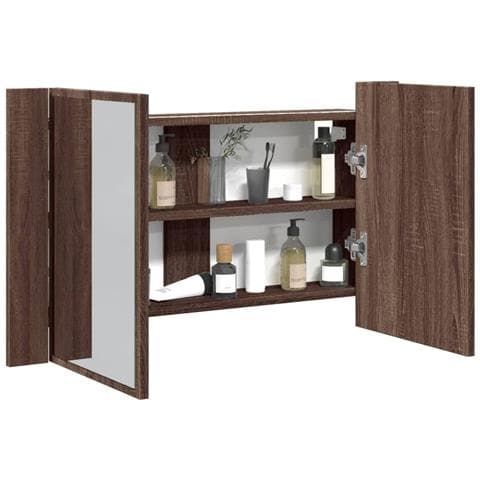 Armadietto Specchio Con Led Rovere Marrone 80x12x45cm Acrilico - Foto 1