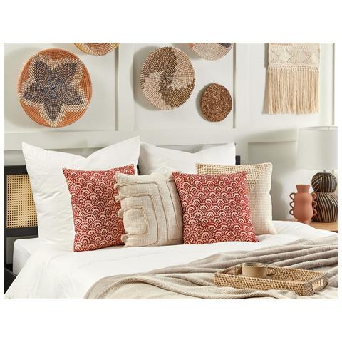 Cuscino Decorativo Rhus Cotone 45 X 45 Cm Geometrico Stampa A Blocchi Rosso - Foto 1