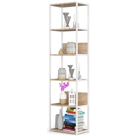 Scaffale stile loft con ripiani in legno, 6 ripiani, 50x32x192 cm, Colore Bianco e Sonoma Quercia - Foto 2