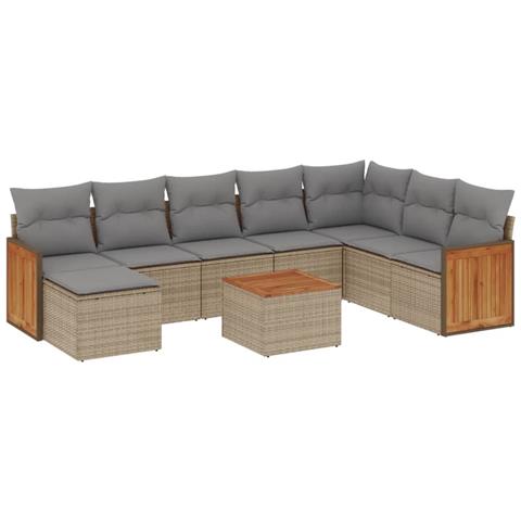 Set Divano Da Giardino 9 Pz Con Cuscini Beige In Polyrattan - Foto 1