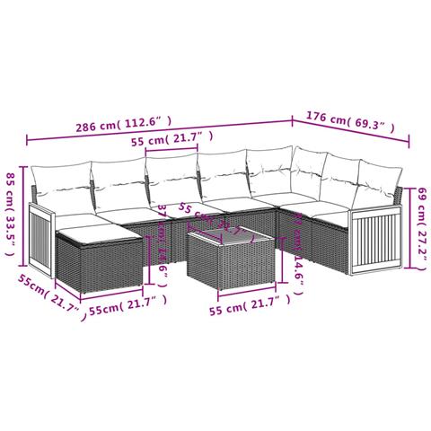 Set Divano Da Giardino 9 Pz Con Cuscini Beige In Polyrattan - Foto 2