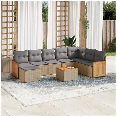 Set Divano Da Giardino 9 Pz Con Cuscini Beige In Polyrattan - Foto 3