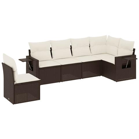 Set Divano Da Giardino 6 Pz Con Cuscini Marrone In Polyrattan - Foto 1