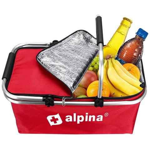 Borsa Termica Frigo 25Lt Pieghevole Manici Metallo Tessuto Rosso 48x28x24 Mare - Foto 4
