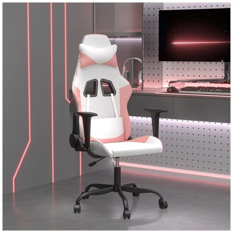 Sedia da Gaming Bianco e Rosa in Similpelle - Foto 10