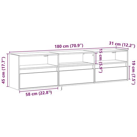 Mobile TV a Parete con LED Rovere Sonoma 180x31x45 cm - Foto 2