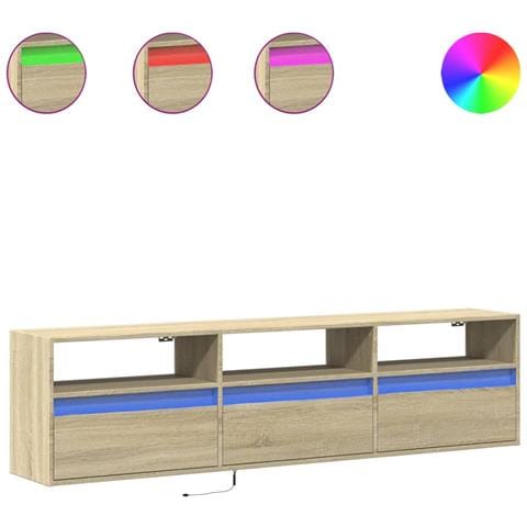 Mobile TV a Parete con LED Rovere Sonoma 180x31x45 cm - Foto 1