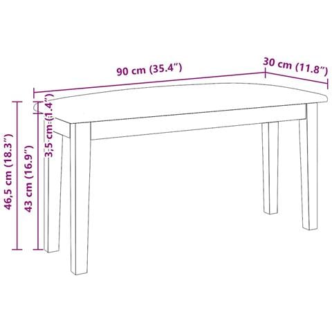 Panca 90 cm Bianco in Legno Massello di Hevea - Foto 10