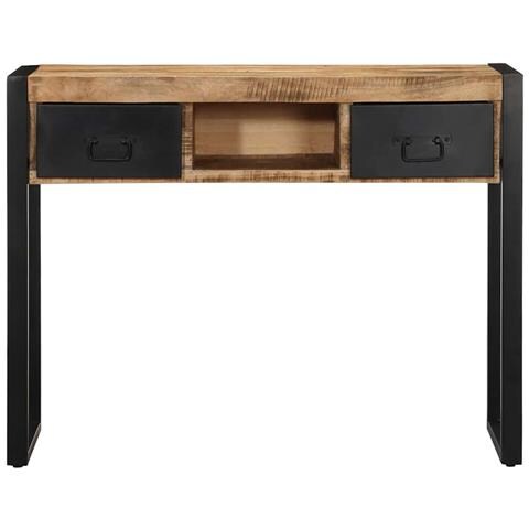 Tavolo Consolle 100x35x75 Cm In Legno Massello Di Mango Grezzo - Foto 2