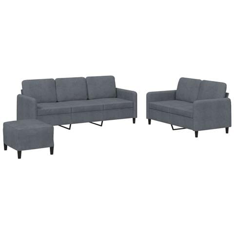 Set di Divani 3 pz Grigio Scuro in Velluto - Foto 1