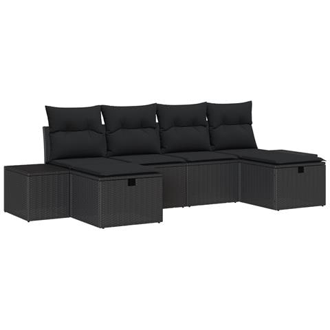 Set Divano da Giardino a 6 Pezzi con Cuscini Nero in Rattan Polietilene - Foto 1