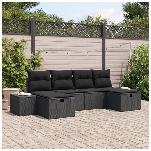 Set Divano da Giardino a 6 Pezzi con Cuscini Nero in Rattan Polietilene - Foto 2