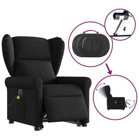 Poltrona Alzapersona Massaggiante Elettrica Nera in Tessuto - Foto 9