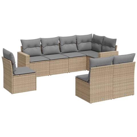 Set Divano da Giardino 8 pz con Cuscini Beige in Polyrattan - Foto 1