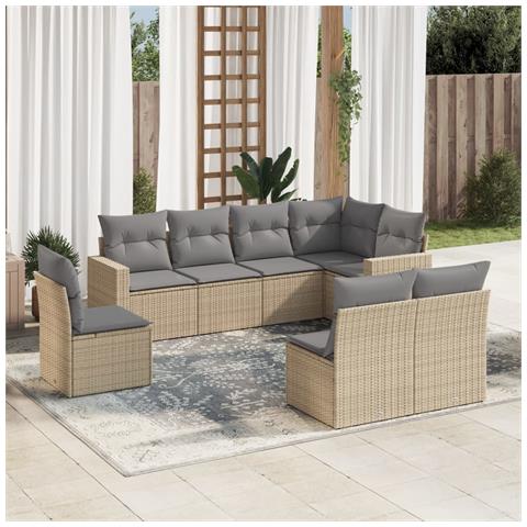 Set Divano da Giardino 8 pz con Cuscini Beige in Polyrattan - Foto 2