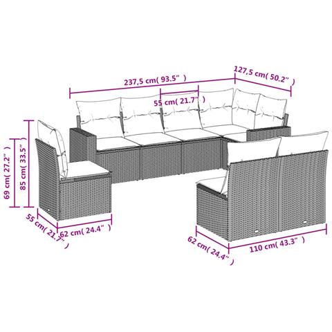 Set Divano da Giardino 8 pz con Cuscini Beige in Polyrattan - Foto 3