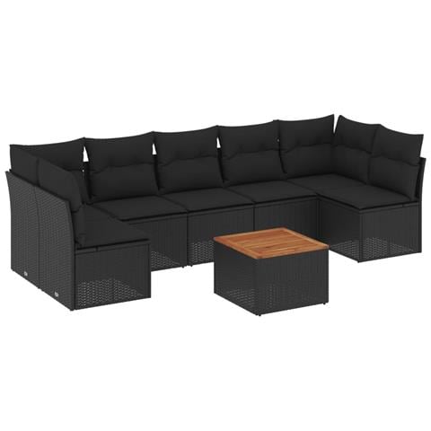 Set Divani da Giardino con Cuscini 8 pz Nero in Polyrattan - Foto 1