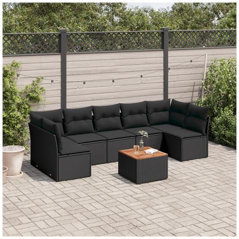 Set Divani da Giardino con Cuscini 8 pz Nero in Polyrattan - Foto 2