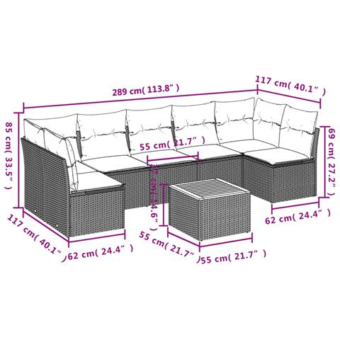 Set Divani da Giardino con Cuscini 8 pz Nero in Polyrattan - Foto 3