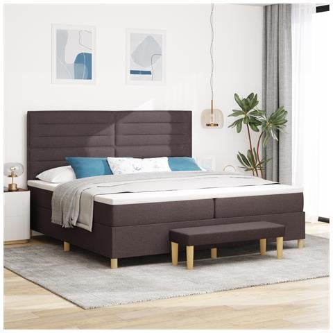Letto Box Spring con Materasso e Panchina Marrone Scuro 200x200 cm Tessuto - Foto 2
