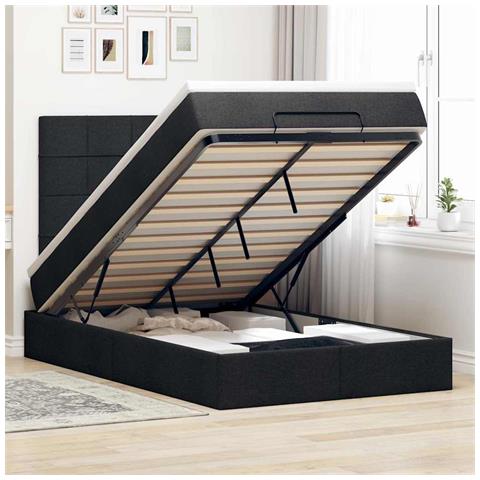 Struttura Letto Pouf con Materasso Nero 120x200 cm in Tessuto - Foto 2