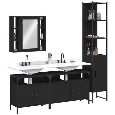 Set Mobili da Bagno 4 pz Nero in Legno Multistrato - Foto 2