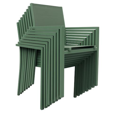 Set Di 10 Sedie In Alluminio Verde Salvia - Textilene Verde Salvia - Foto 6