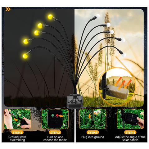 Luci Solari Da Giardino 10 Led Ip65 8 Modalità Bianco Caldo 4 Pezzi - Foto 6