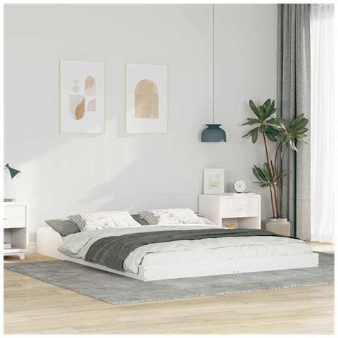 Struttura del letto Bianco 160 x 220 cm Legno di pino massello - Foto 2