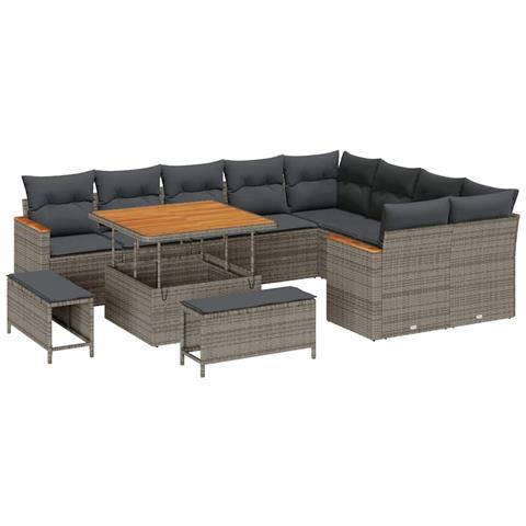 Set Divano da Giardino con cuscino 12 pcs Grigio Poly Rattan - Foto 1