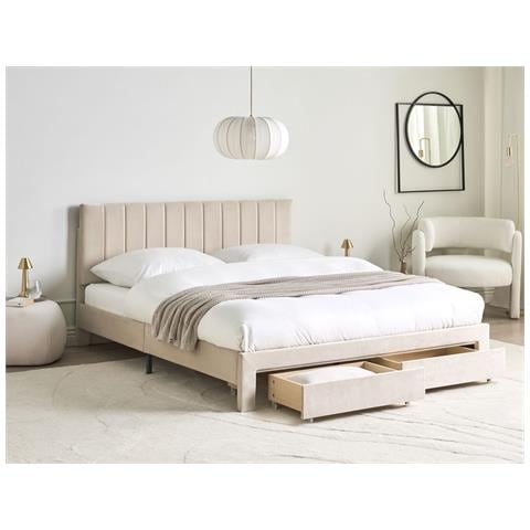 Letto Con Cassetti Contenitori Velluto Lonzac 160 X 200 Cm Beige - Foto 1