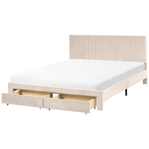 Letto Con Cassetti Contenitori Velluto Lonzac 160 X 200 Cm Beige - Foto 2