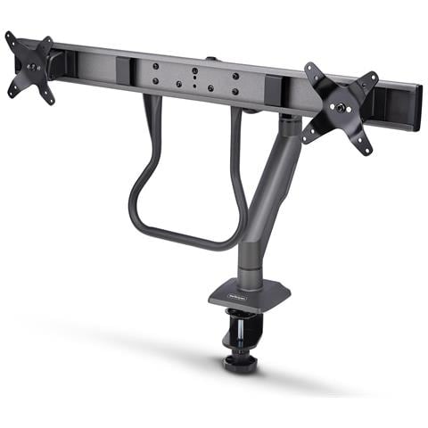Supporto per monitor a barra trasversale, braccio per due schermi 27" /max 15kg, VESA 75x75/100x100, morsetto a C, articolato, molla meccanica, TAA - Foto 1